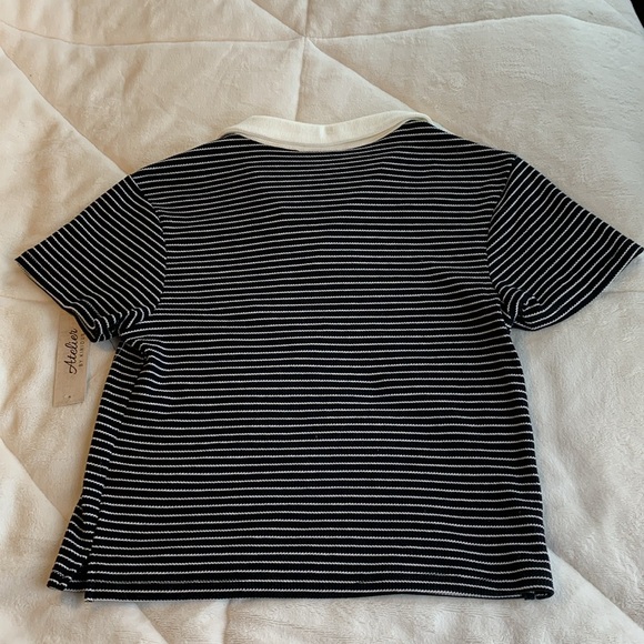 NWT Atelier by kirious black and white striped crop top zip collar - Picture 2 of 11